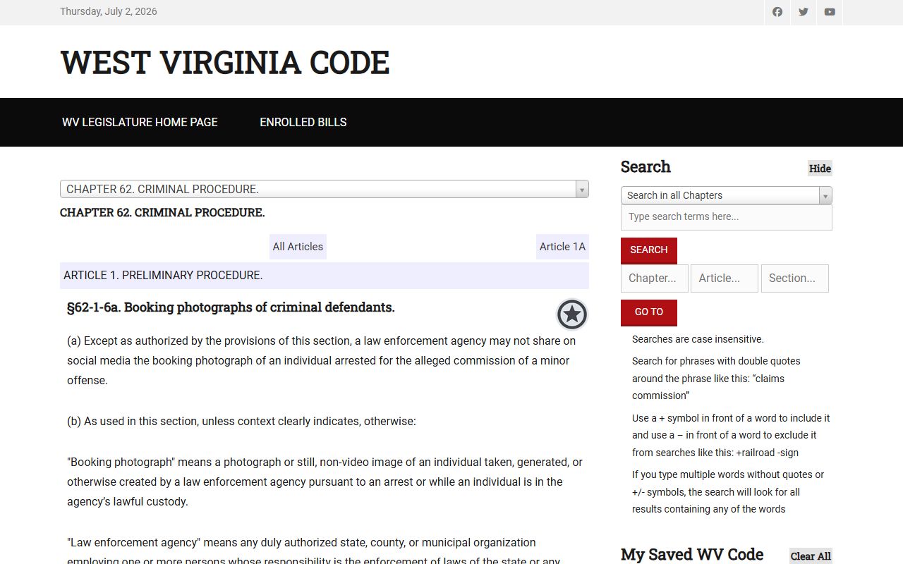 West Virginia booking photo statute for Nicholas County jail mugshots
